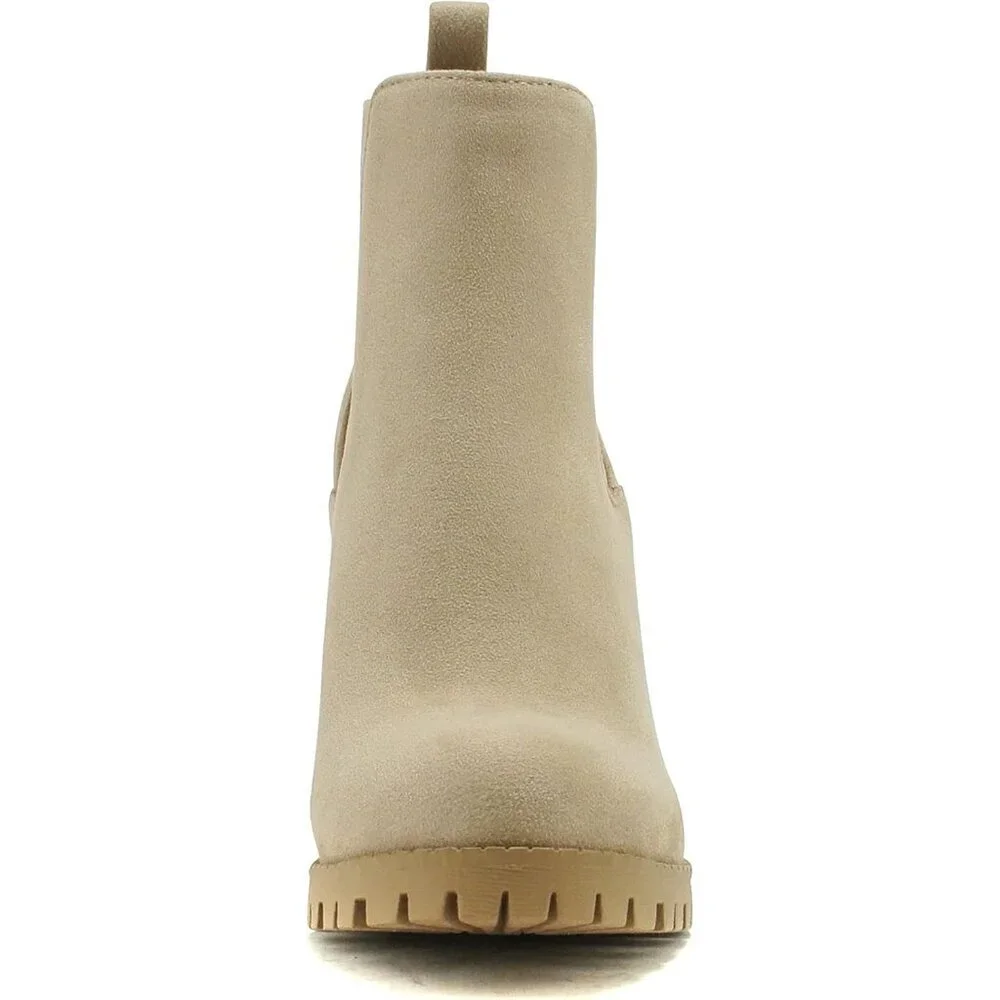 Women's  L-wheat Lug Sole Ankle Boot Elastic Gore Chunky Heel Bootie